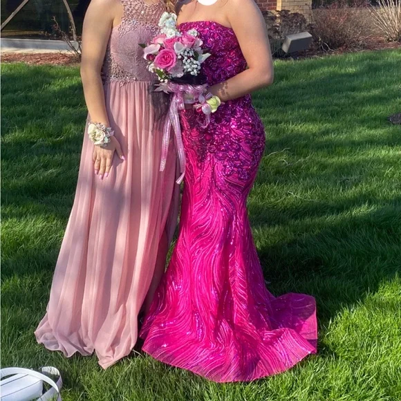 Angela & Alison pink prom dress